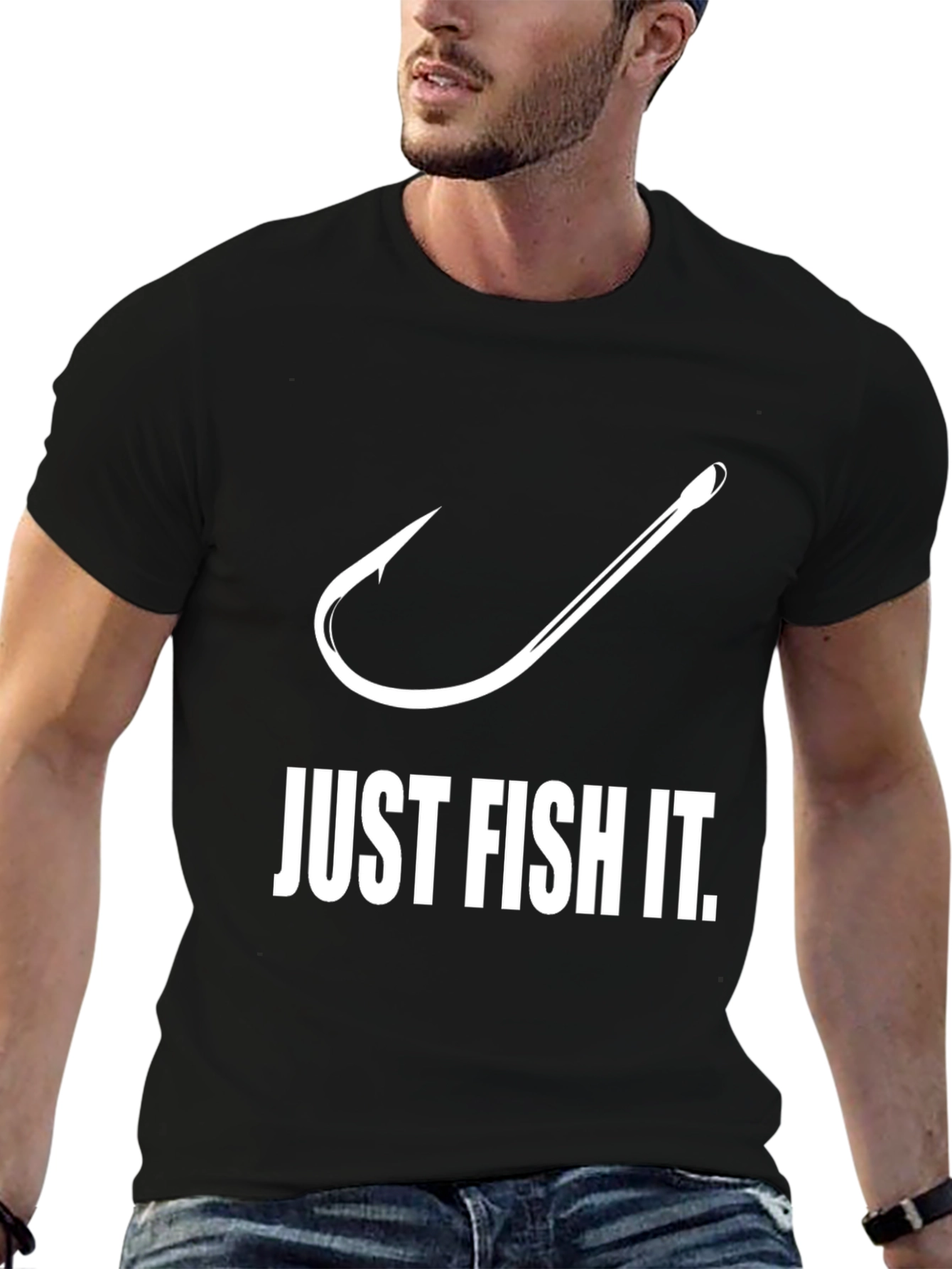 Just Fish It T-Shirt Fishing Hook Design Mens Tee