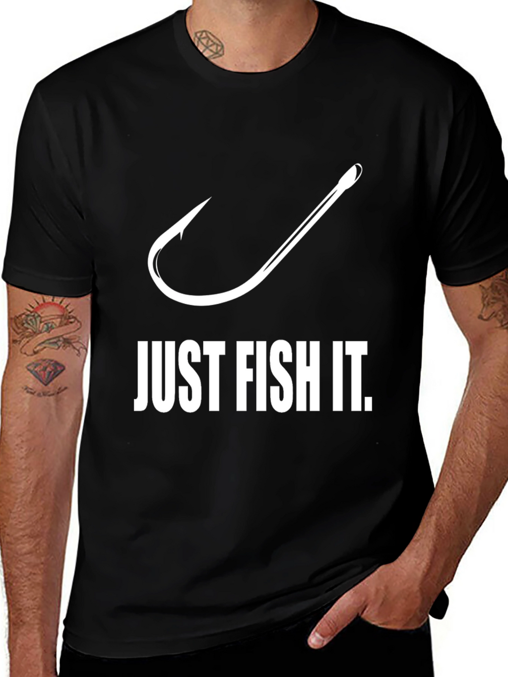 Just Fish It T-Shirt Fishing Hook Design Mens Tee