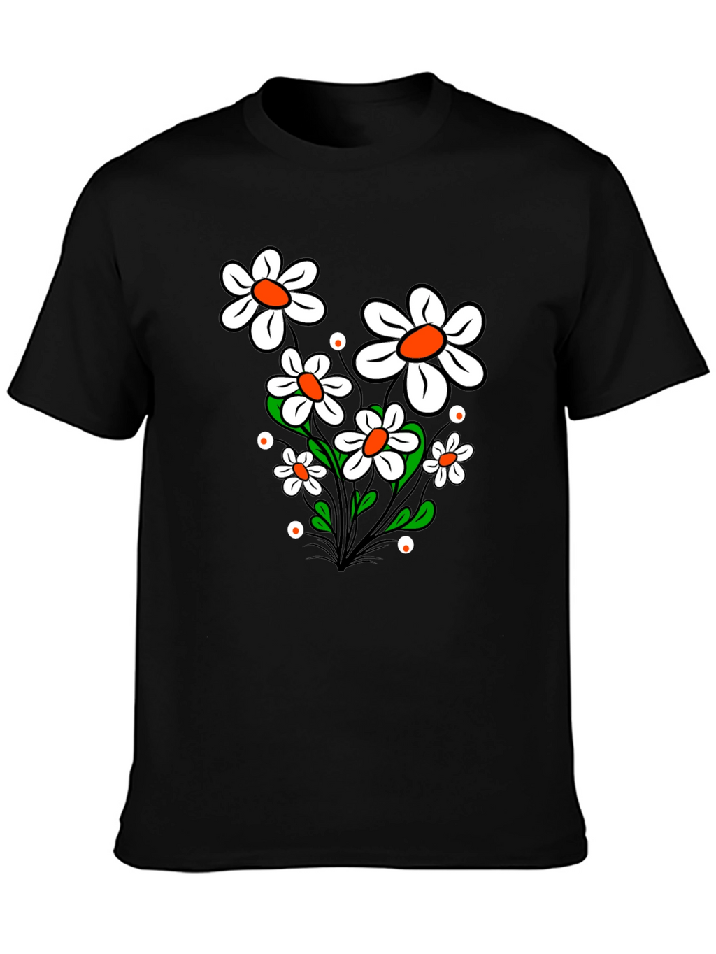 Daisy Flower Graphic Tee - Black Cotton T-Shirt
