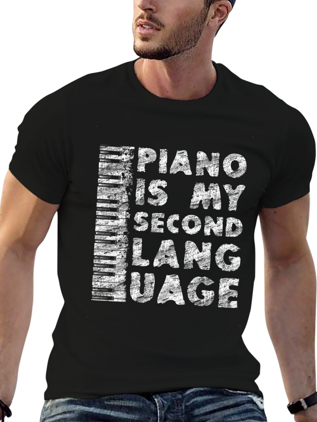 Piano is My Second Language Black T-Shirt