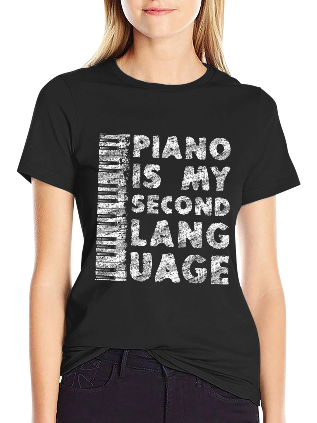 Piano is My Second Language Black T-Shirt