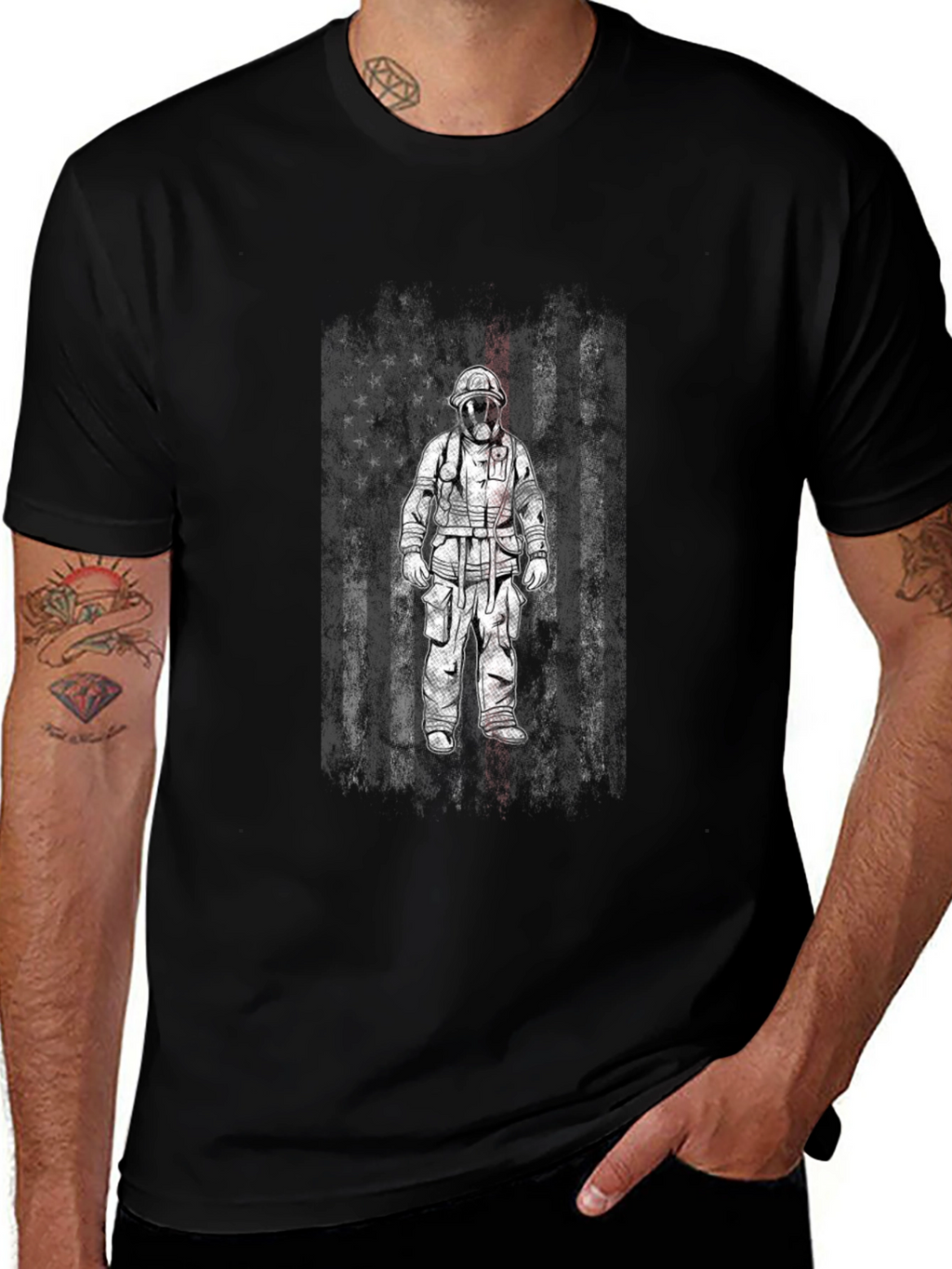 Firefighter Flag Graphic T-Shirt
