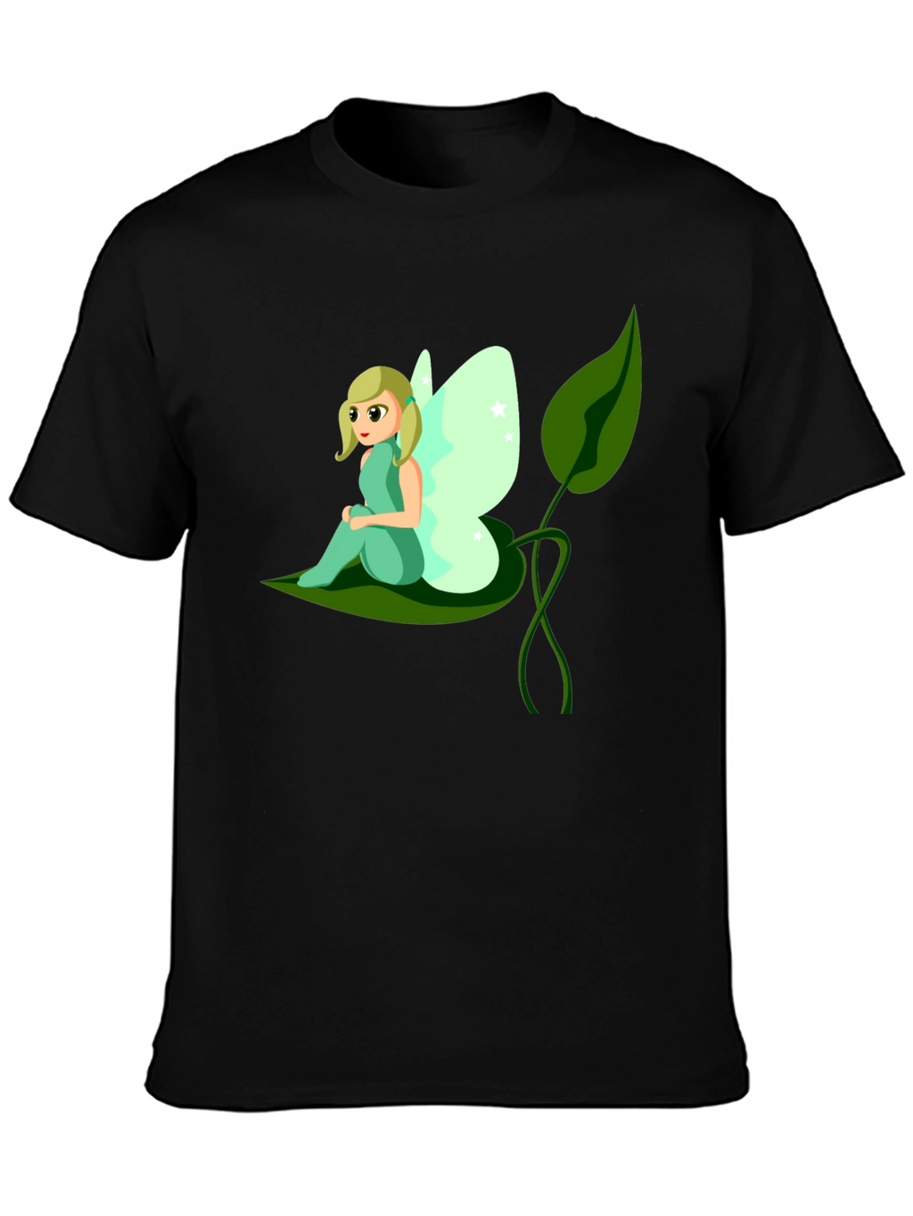 Whimsical Fairy Graphic Tee - Black Cotton T-Shirt