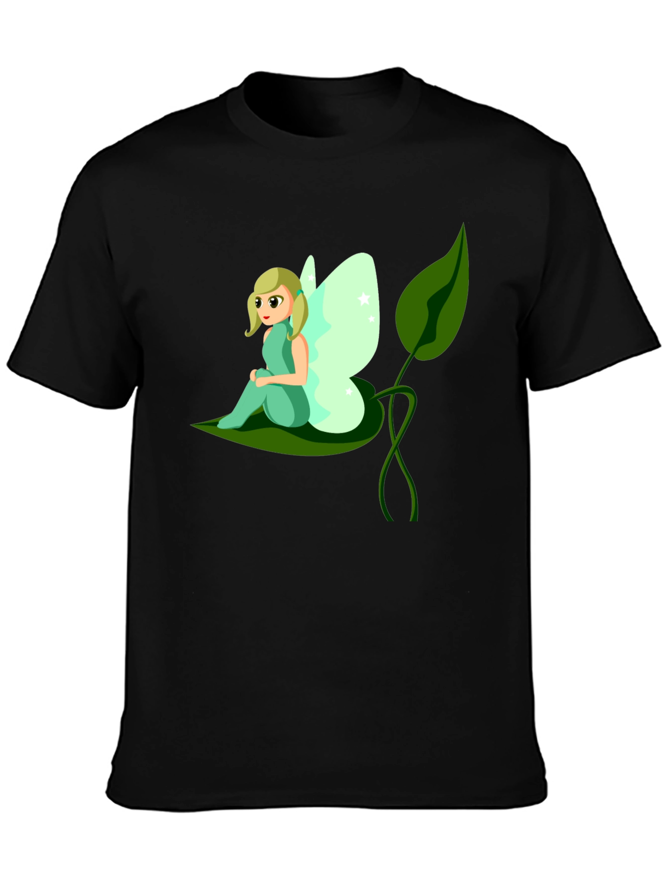 Whimsical Fairy Graphic Tee - Black Cotton T-Shirt