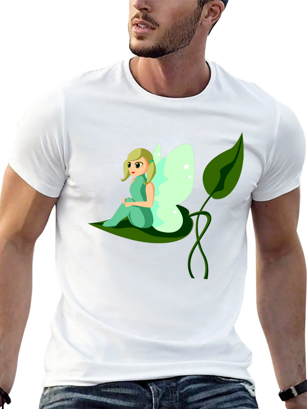 Whimsical Fairy Graphic Tee - Black Cotton T-Shirt