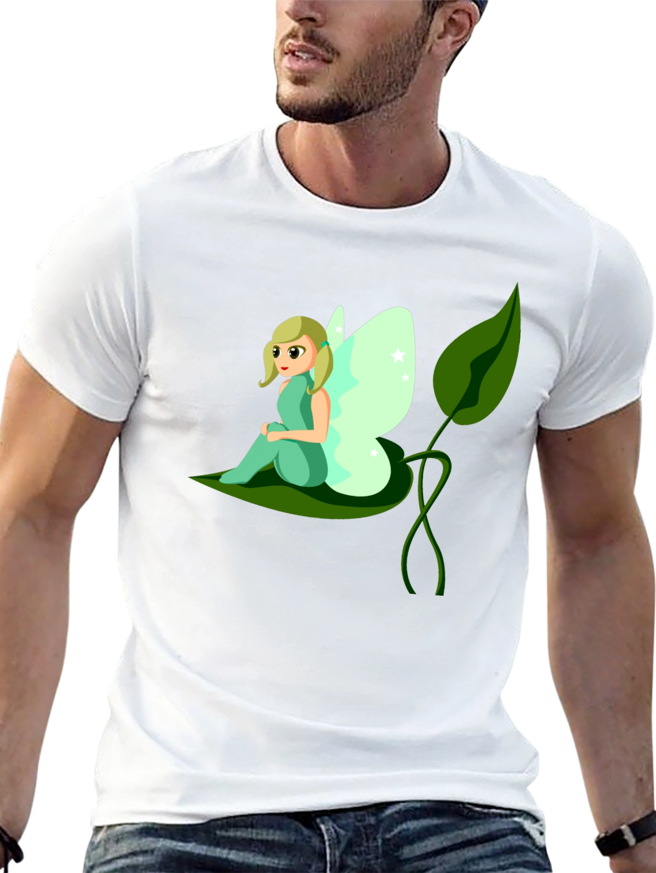 Whimsical Fairy Graphic Tee - Black Cotton T-Shirt