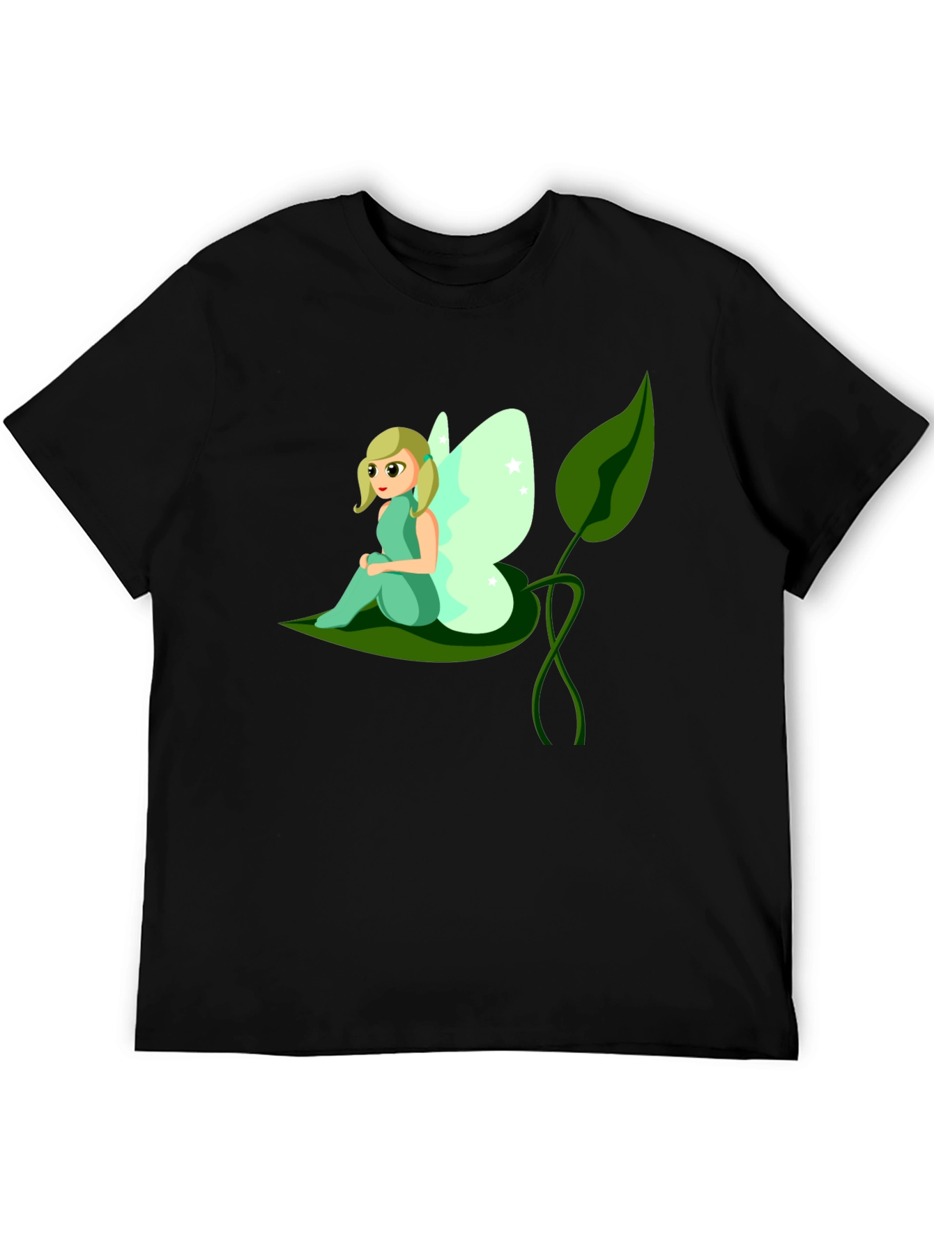 Whimsical Fairy Graphic Tee - Black Cotton T-Shirt