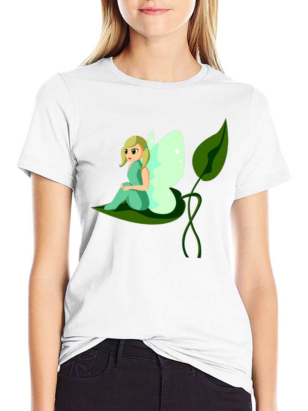 Whimsical Fairy Graphic Tee - Black Cotton T-Shirt