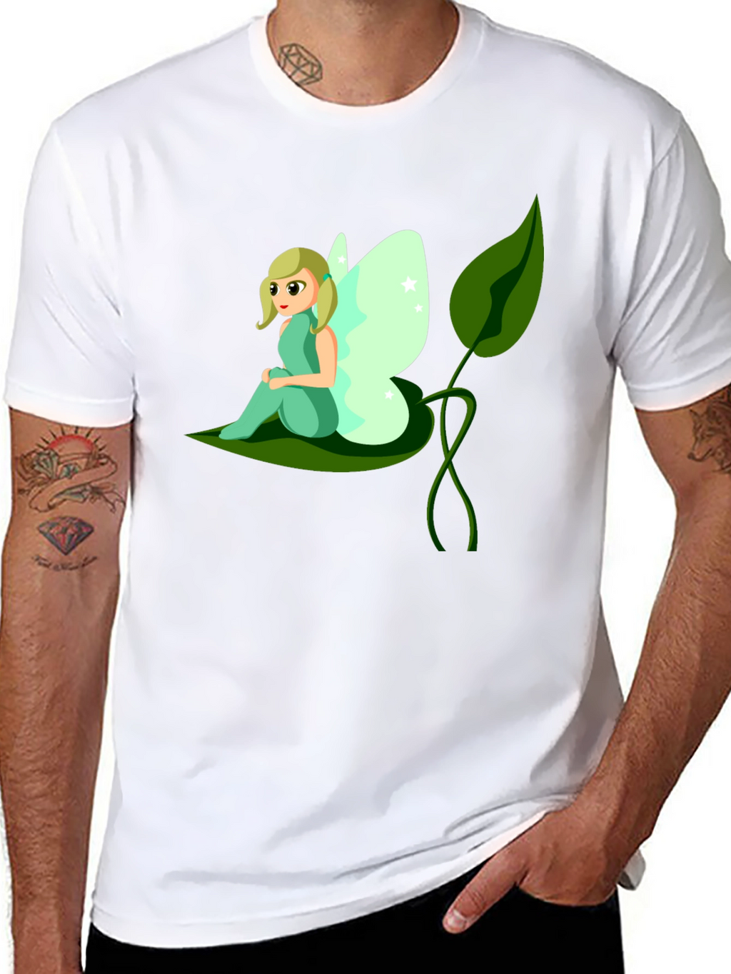 Whimsical Fairy Graphic Tee - Black Cotton T-Shirt