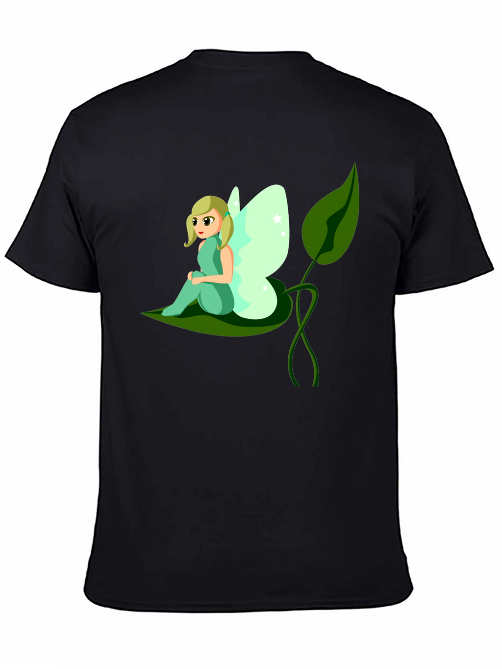 Whimsical Fairy Graphic Tee - Black Cotton T-Shirt