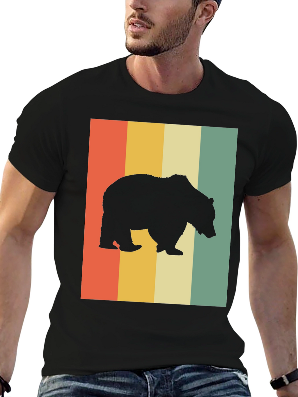 Retro Bear Silhouette Graphic T-Shirt