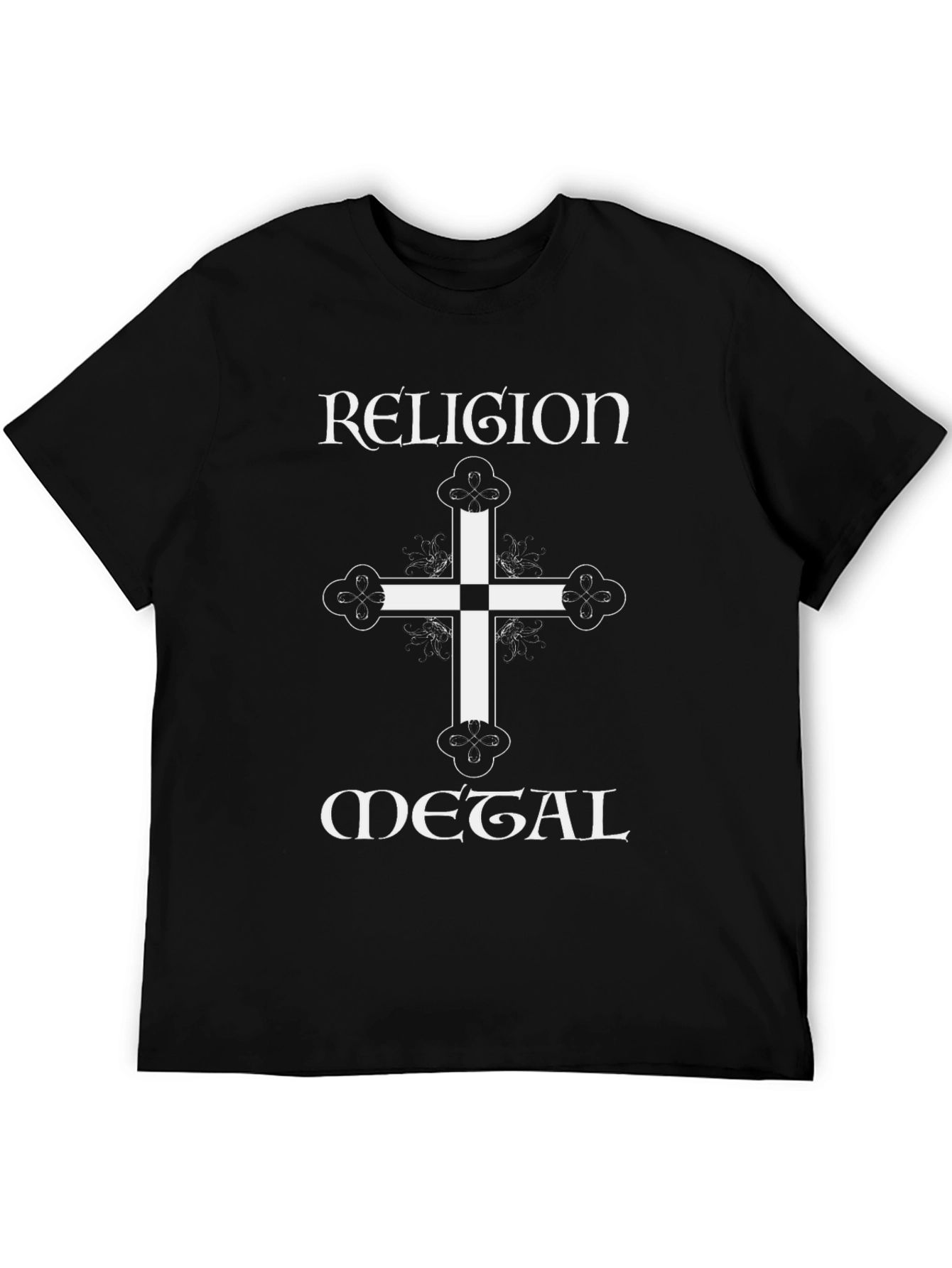 Religion Metal Graphic T-Shirt - Black Cotton Tee