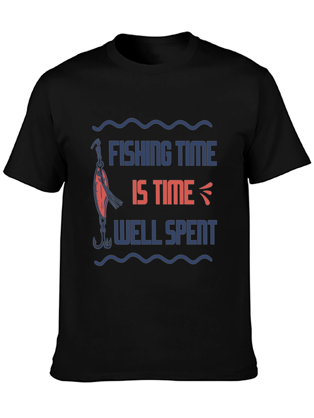 Fishing Time Well Spent Black Graphic Tee