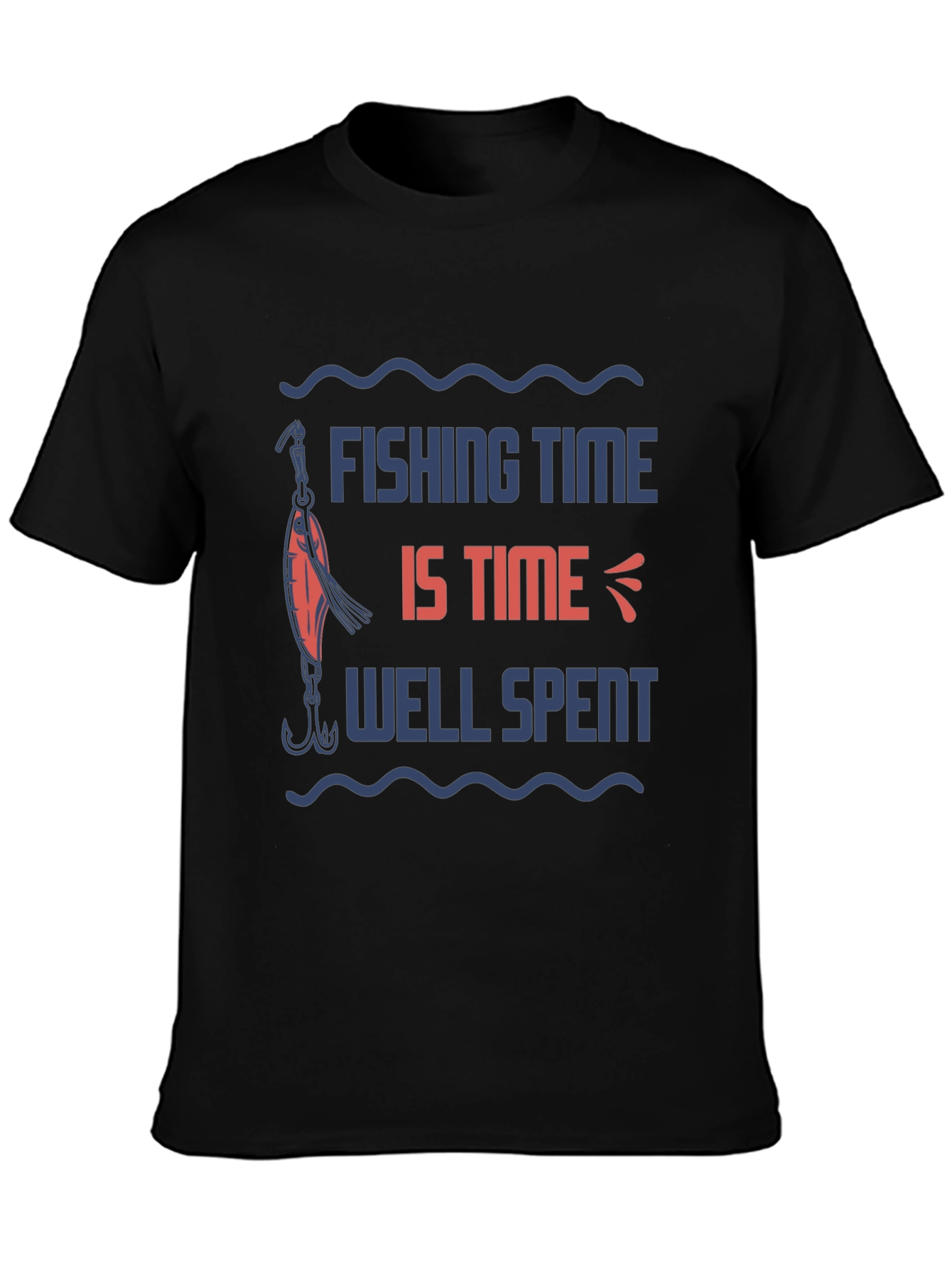 Fishing Time Well Spent Black Graphic Tee