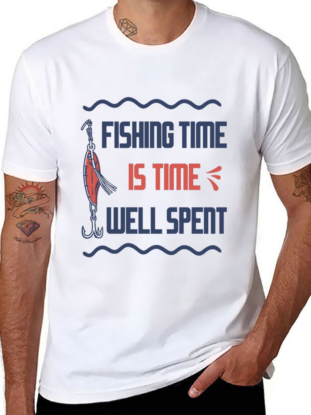Fishing Time Well Spent Black Graphic Tee