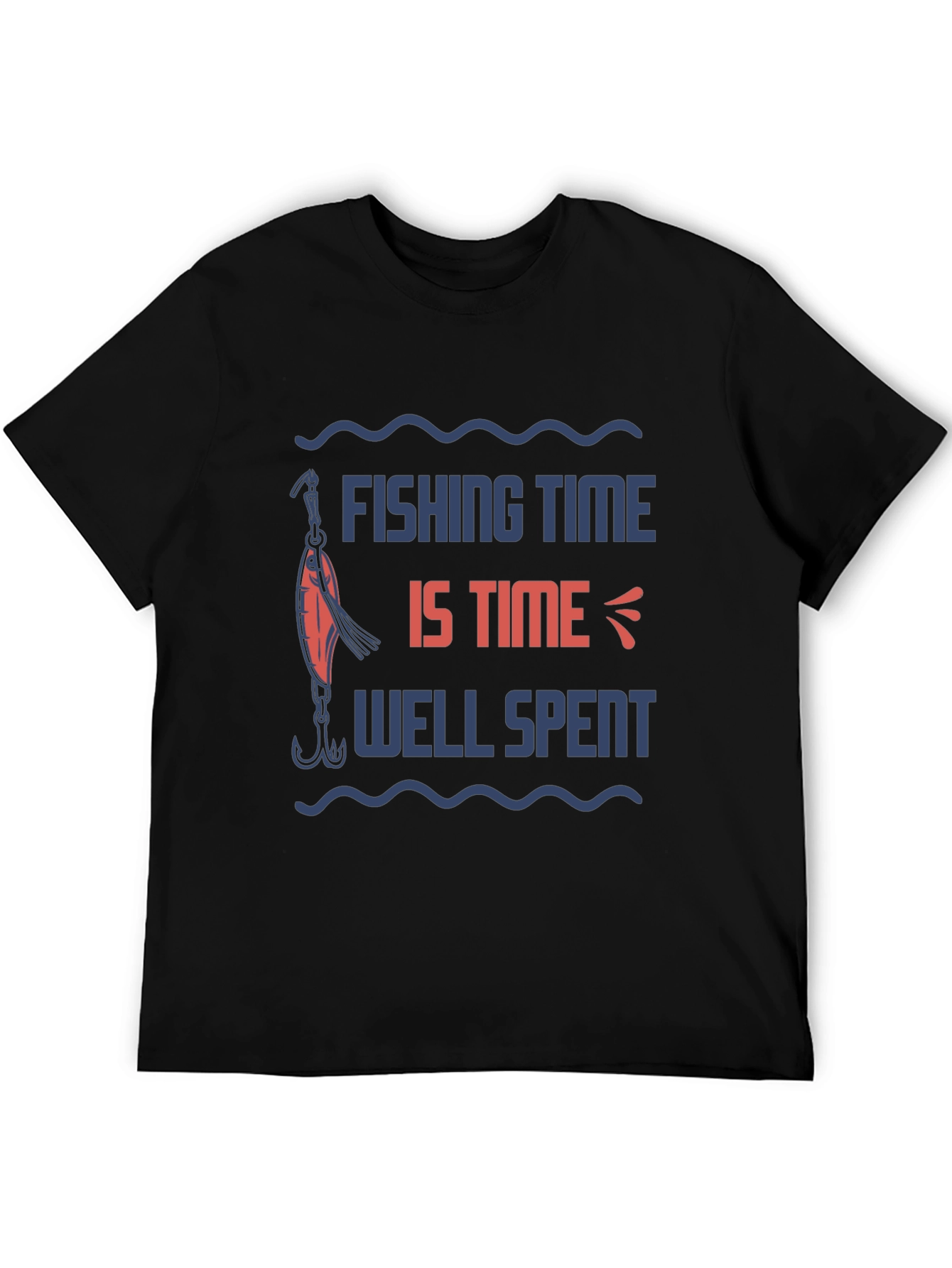 Fishing Time Well Spent Black Graphic Tee