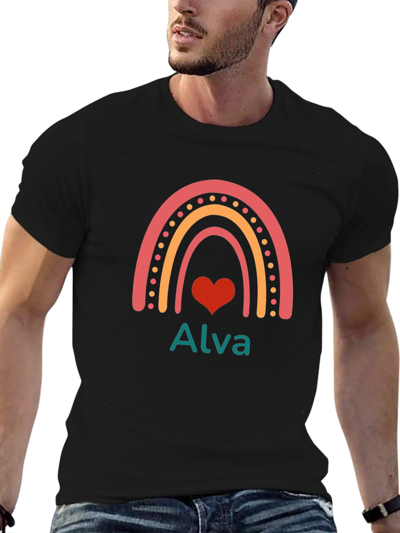 Rainbow Heart Alva T-Shirt - Custom Name Tee