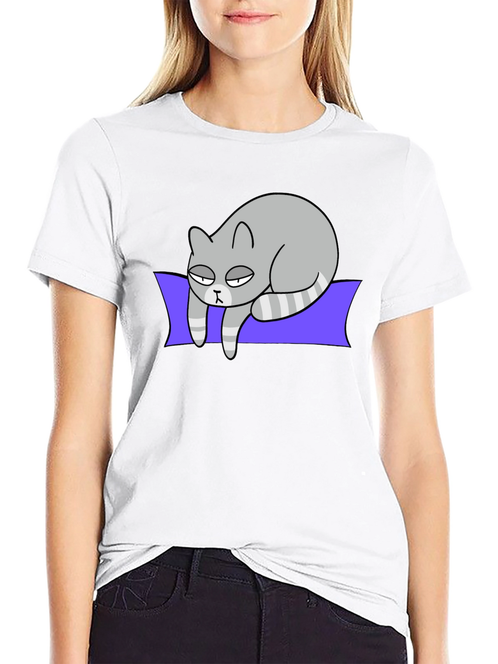 Lazy Cat Graphic Tee - Black Cotton T-Shirt