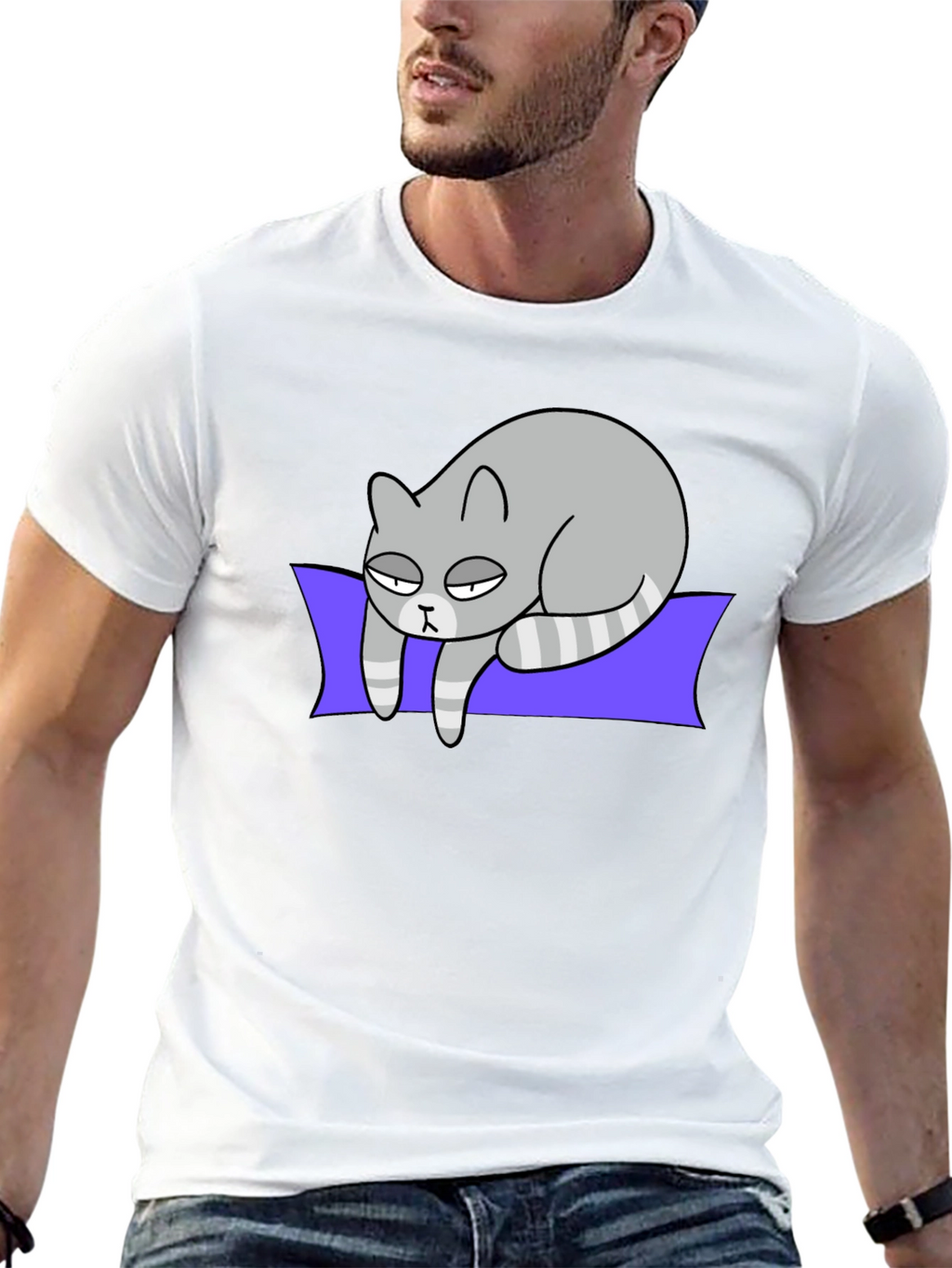 Lazy Cat Graphic Tee - Black Cotton T-Shirt