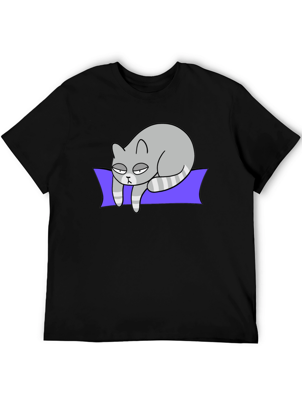 Lazy Cat Graphic Tee - Black Cotton T-Shirt