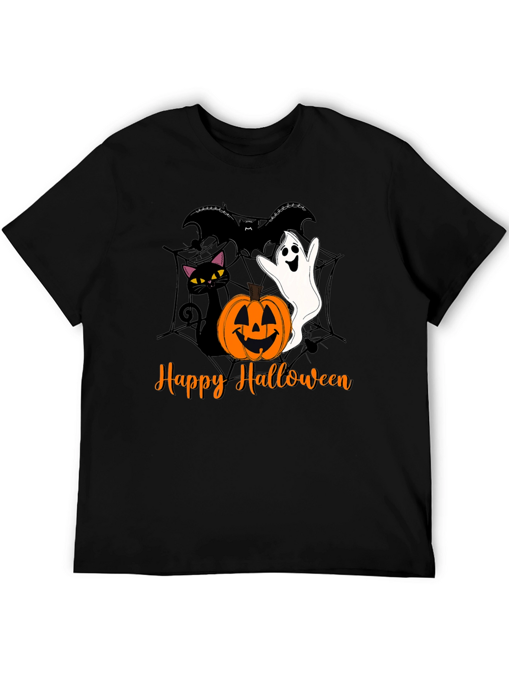 Halloween Cat Ghost Bat Graphic T-Shirt