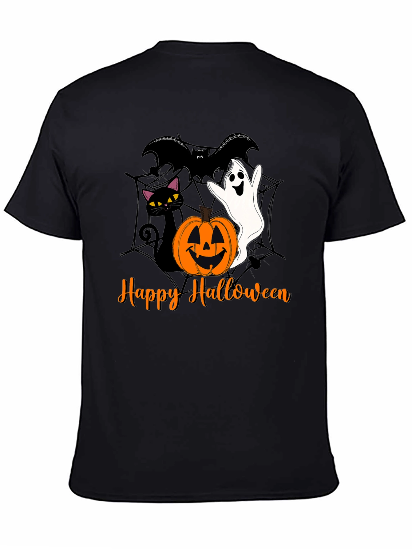 Halloween Cat Ghost Bat Graphic T-Shirt