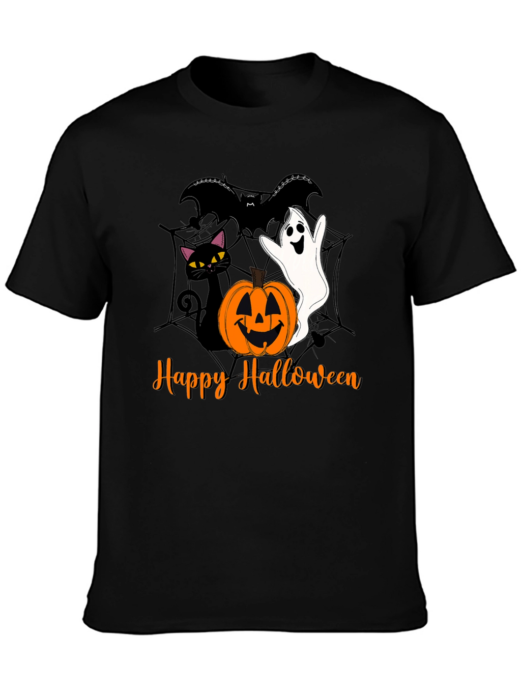 Halloween Cat Ghost Bat Graphic T-Shirt