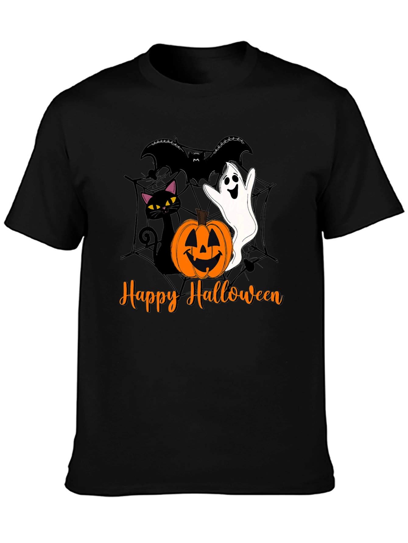 Halloween Cat Ghost Bat Graphic T-Shirt