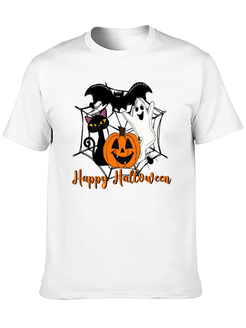 Halloween Cat Ghost Bat Graphic T-Shirt