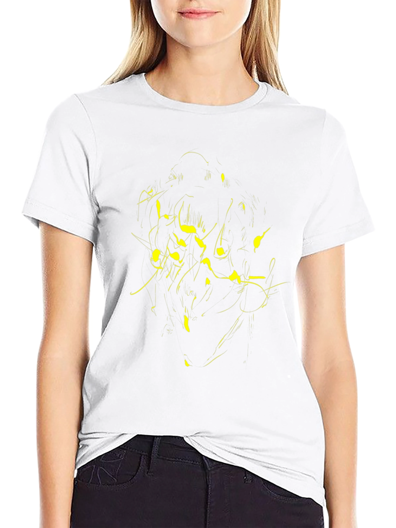 Abstract Yellow Print Black T-Shirt