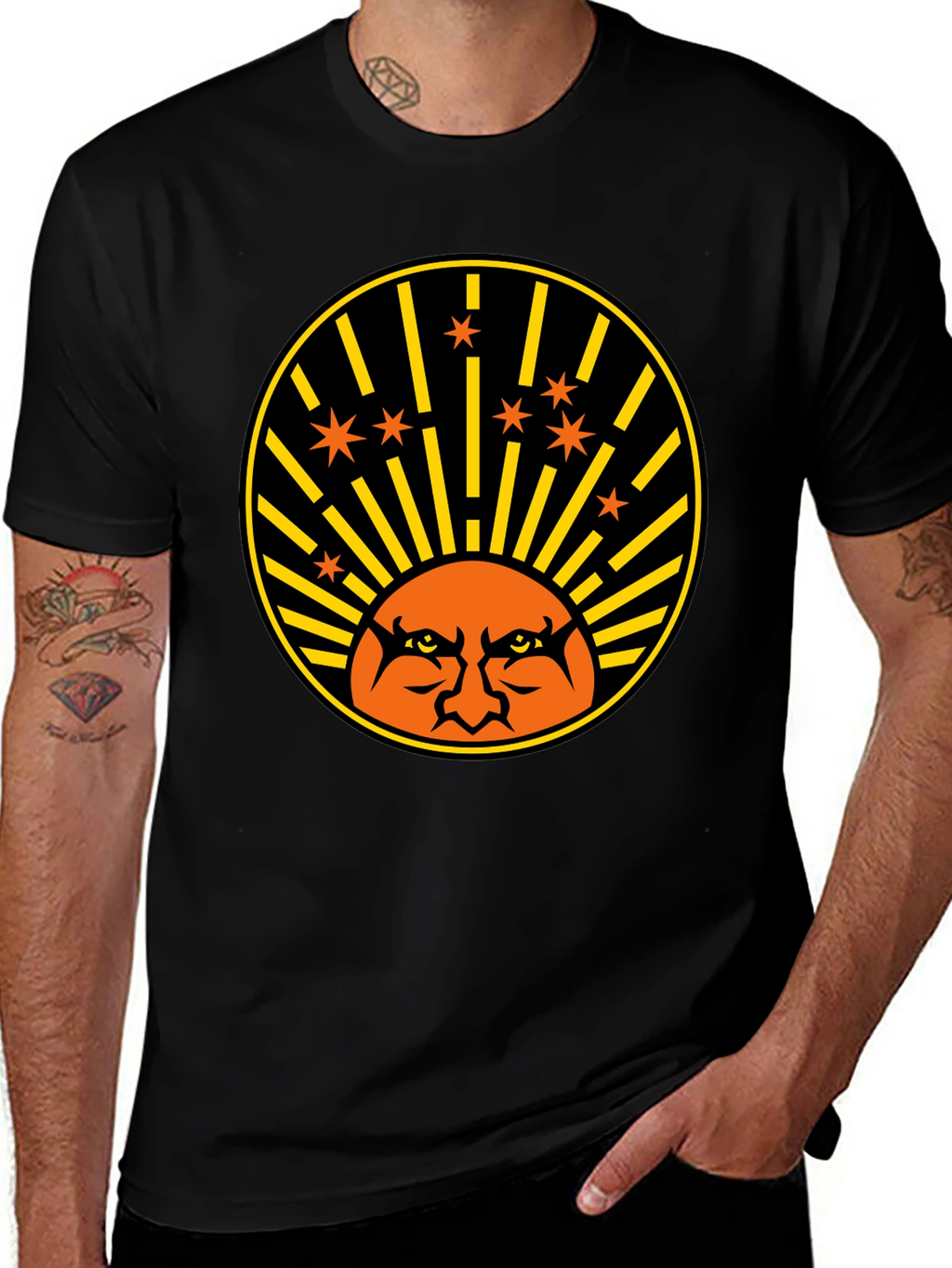 Angry Sun Graphic Tee - Black Cotton T-Shirt