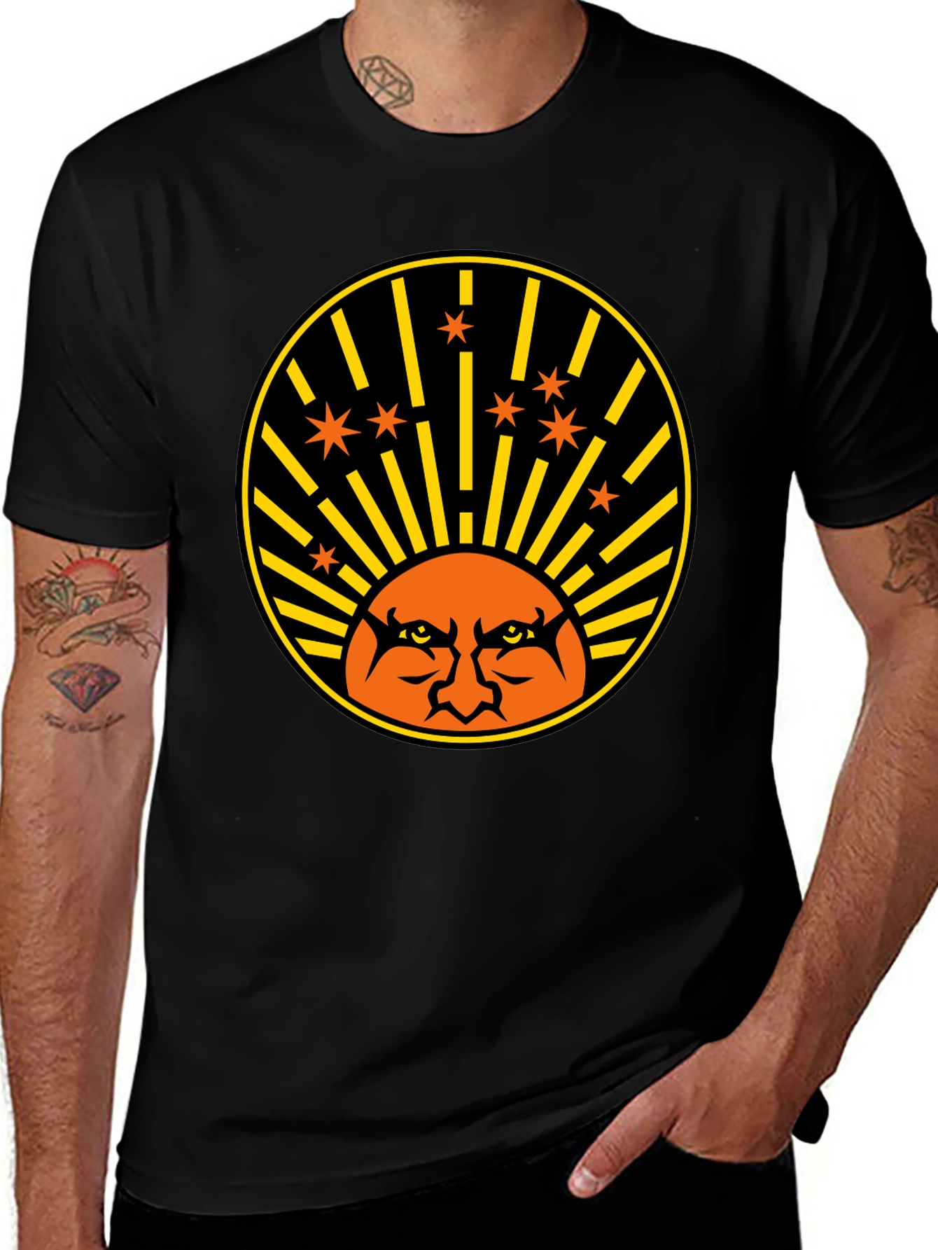 Angry Sun Graphic Tee - Black Cotton T-Shirt