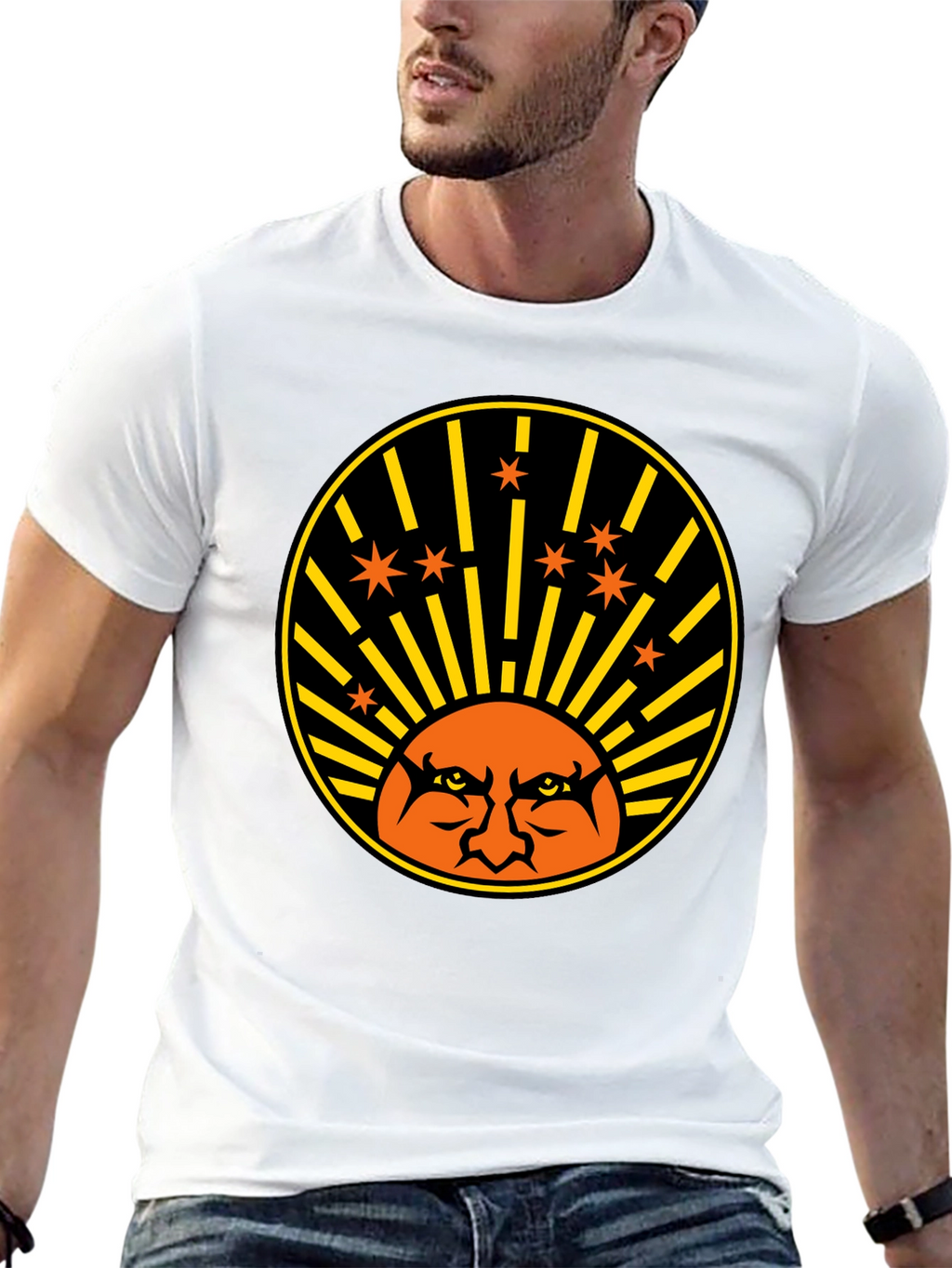 Angry Sun Graphic Tee - Black Cotton T-Shirt