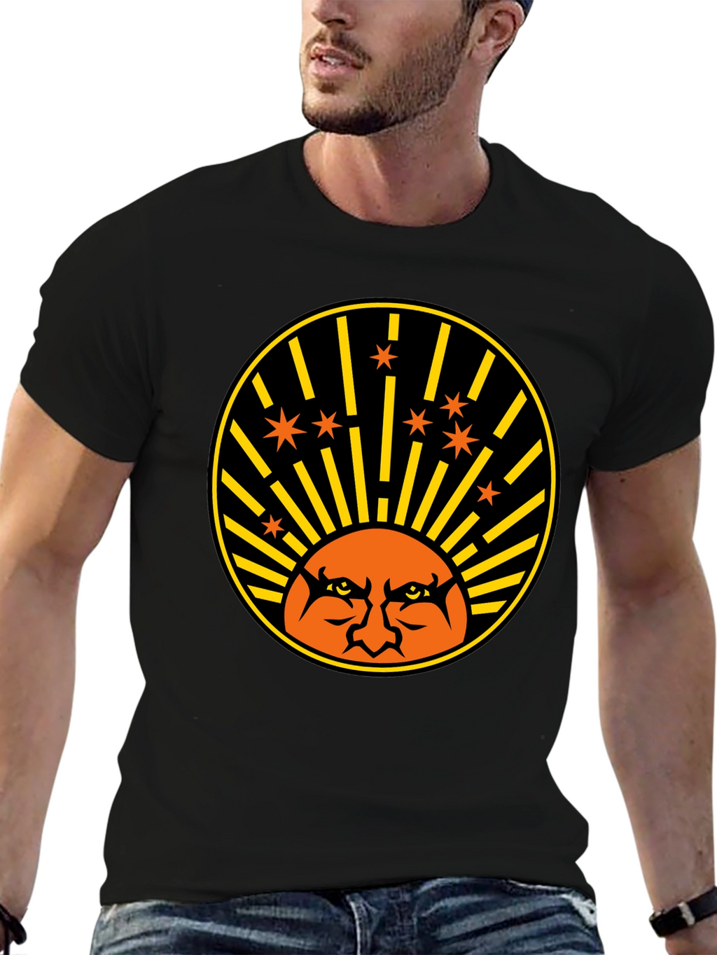 Angry Sun Graphic Tee - Black Cotton T-Shirt