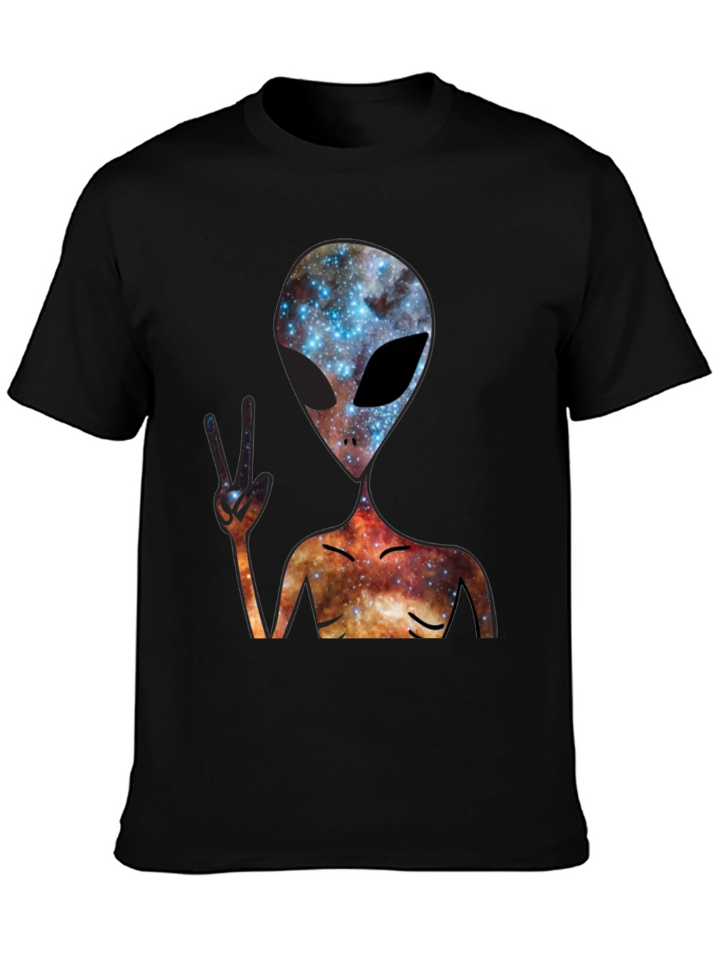 Cosmic Alien Peace Sign Black T-Shirt