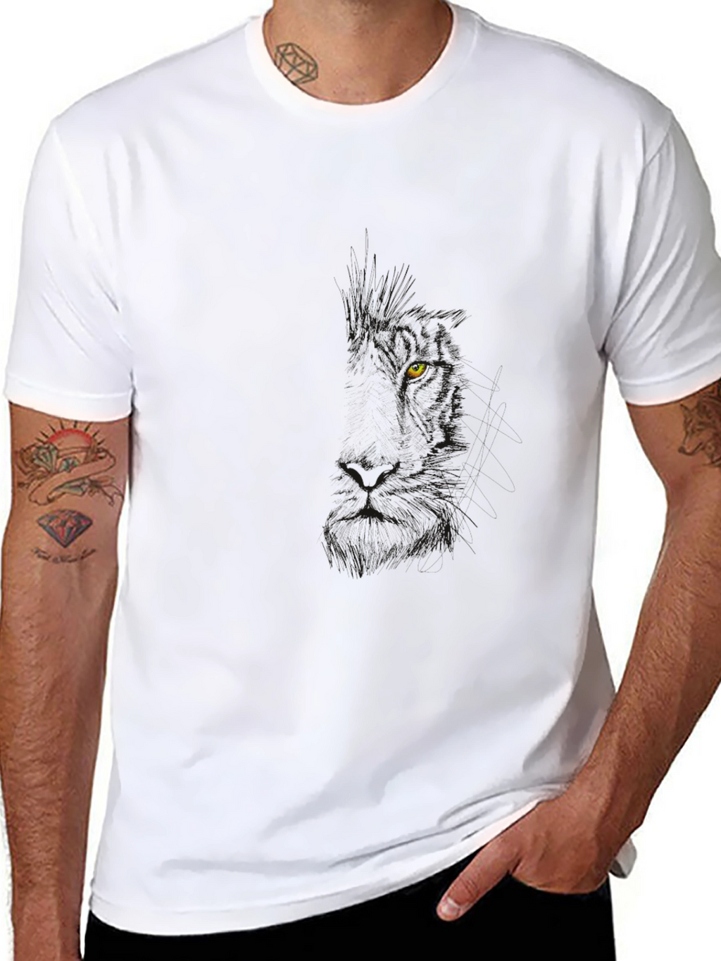 Mens Black T-Shirt - Hidden Wolf Design