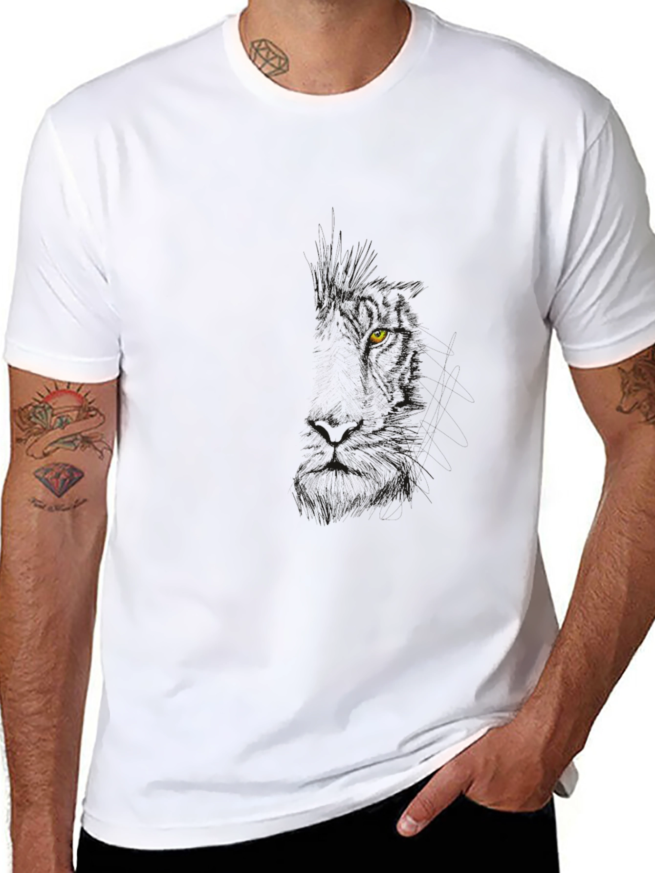 Mens Black T-Shirt - Hidden Wolf Design