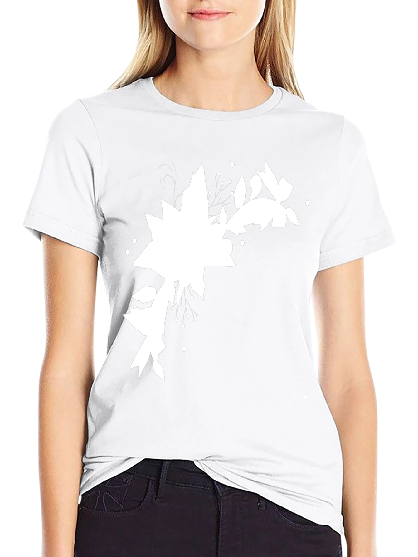 Black Tee with Abstract Floral Design