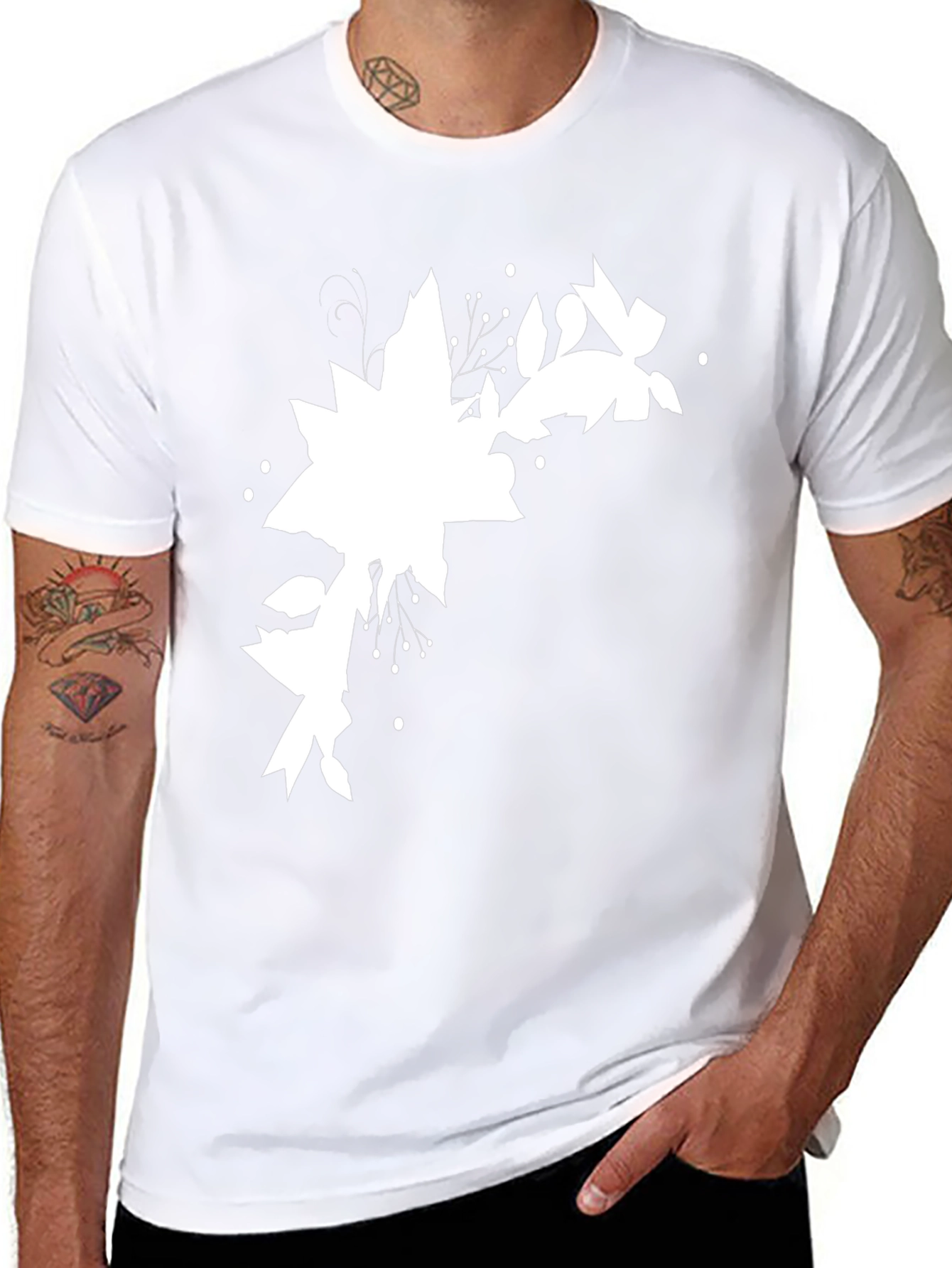 Black Tee with Abstract Floral Design