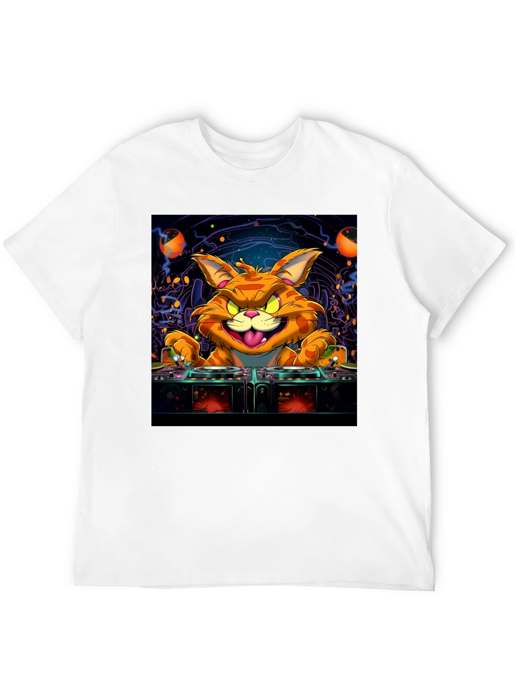 DJ Cat Graphic Tee - Cool Party Shirt