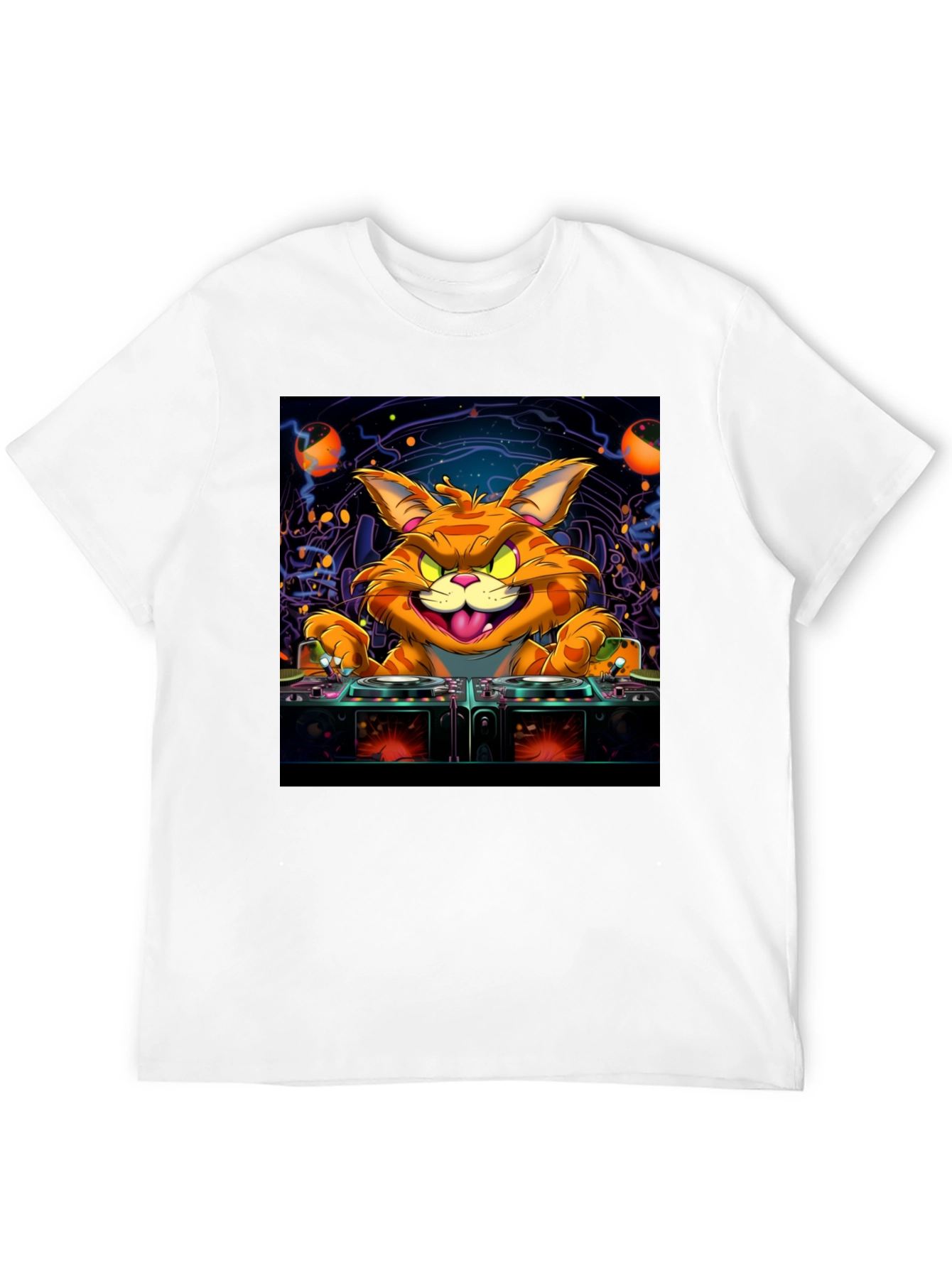 DJ Cat Graphic Tee - Cool Party Shirt