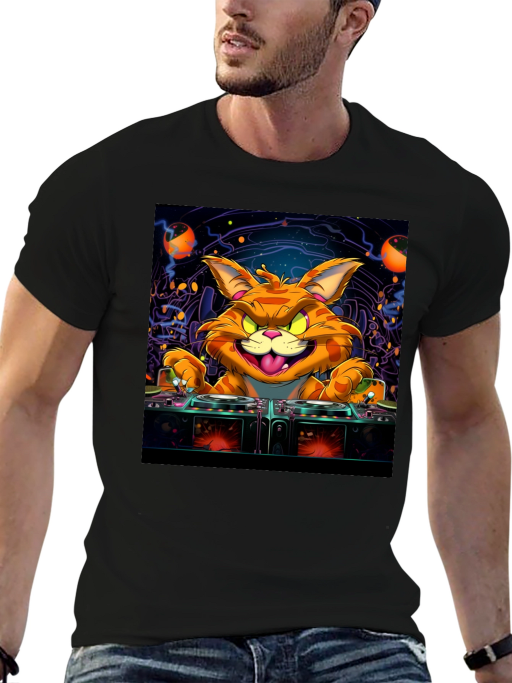 DJ Cat Graphic Tee - Cool Party Shirt