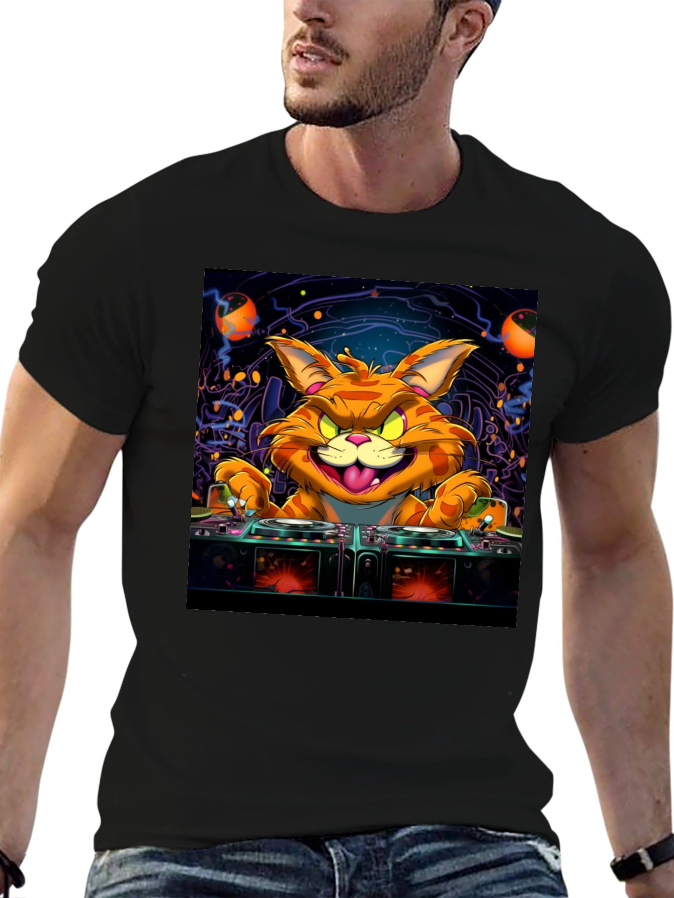 DJ Cat Graphic Tee - Cool Party Shirt