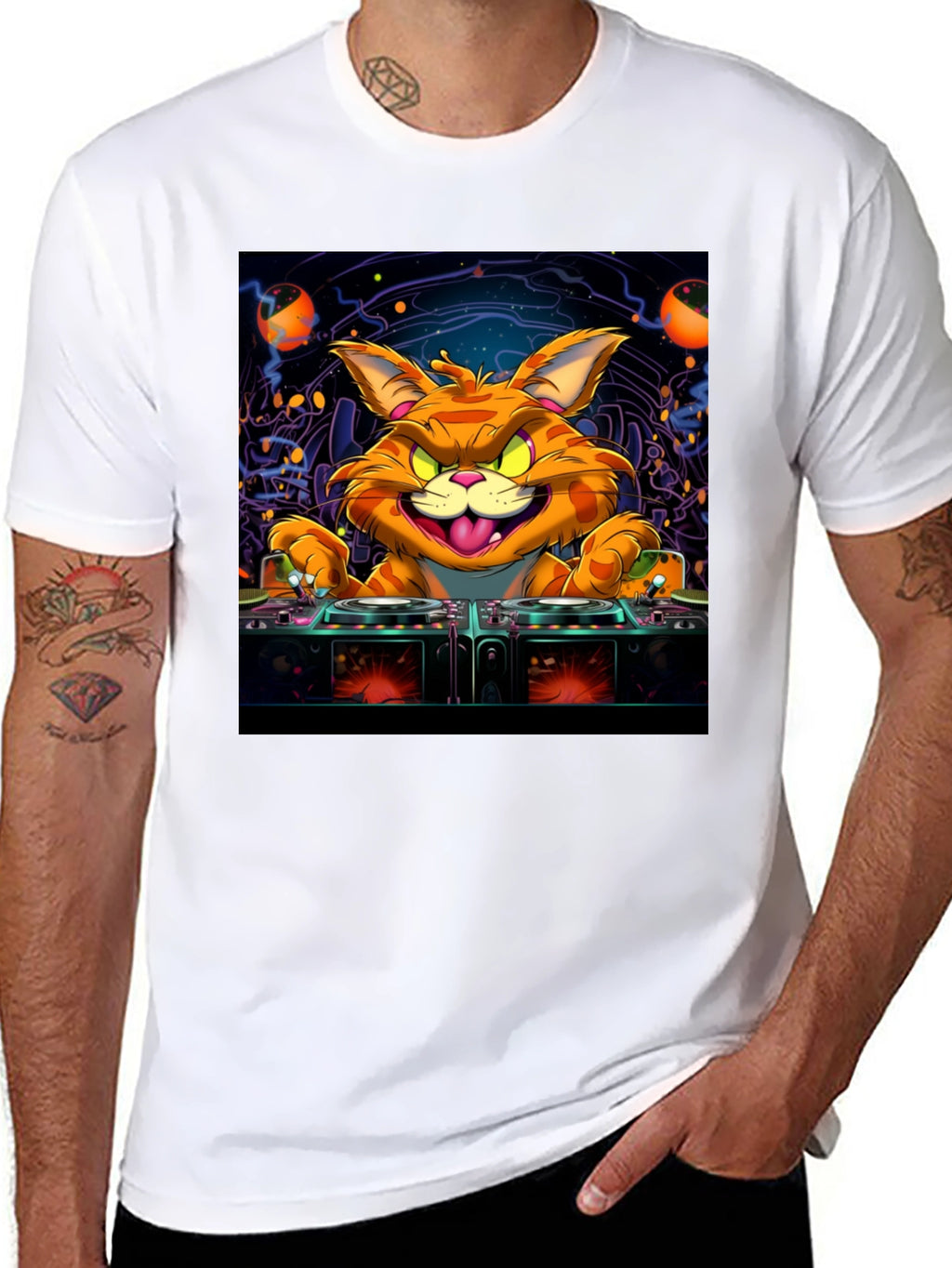 DJ Cat Graphic Tee - Cool Party Shirt