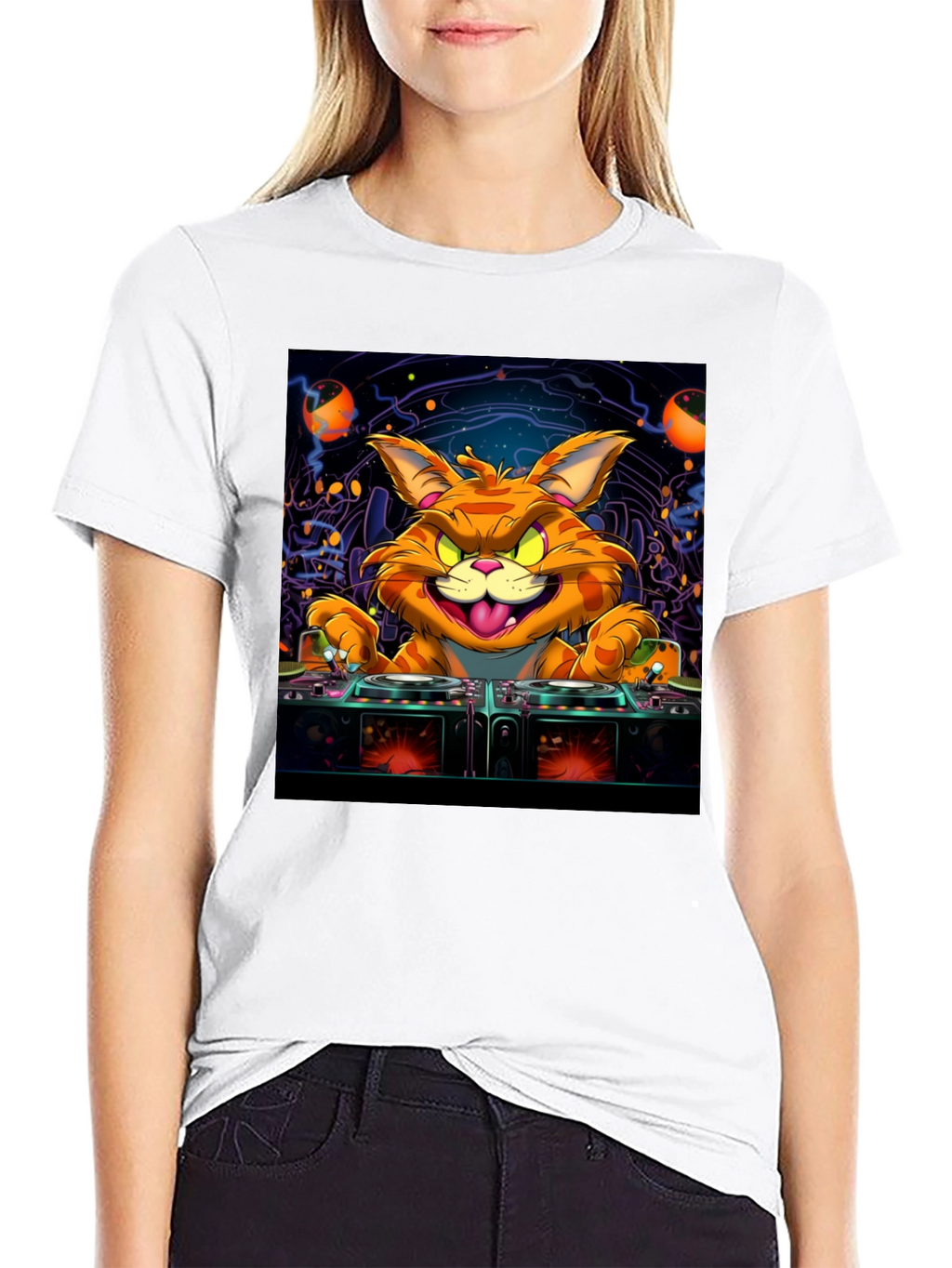 DJ Cat Graphic Tee - Cool Party Shirt
