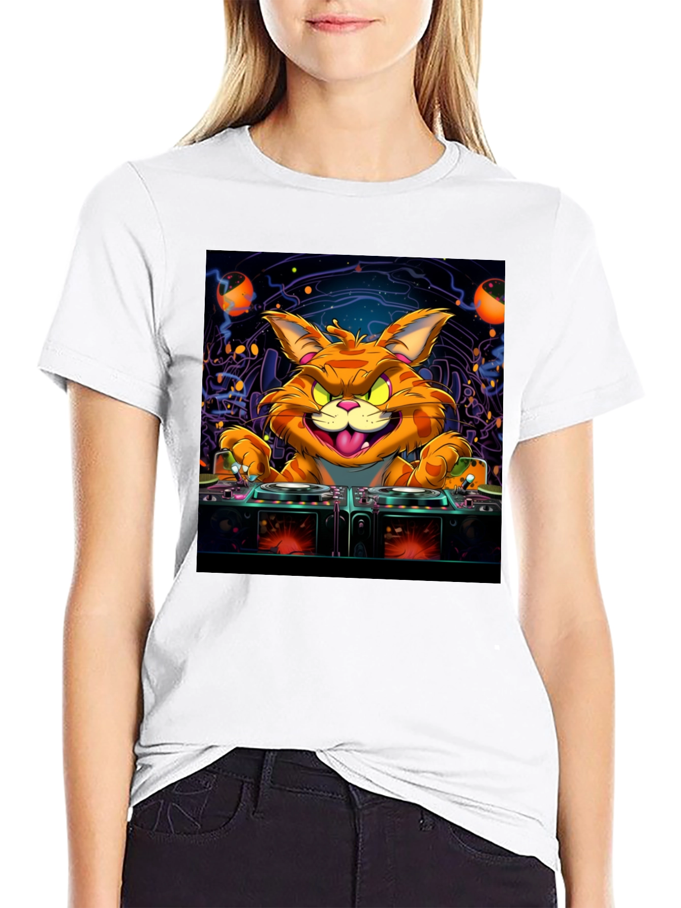 DJ Cat Graphic Tee - Cool Party Shirt
