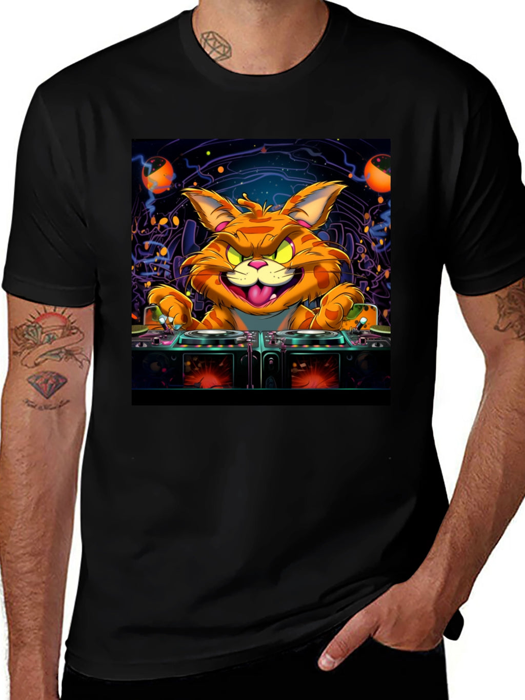 DJ Cat Graphic Tee - Cool Party Shirt