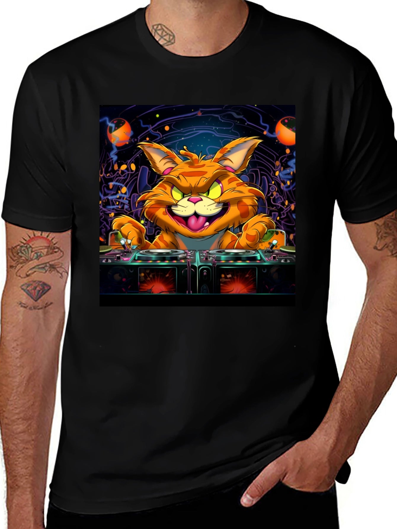 DJ Cat Graphic Tee - Cool Party Shirt