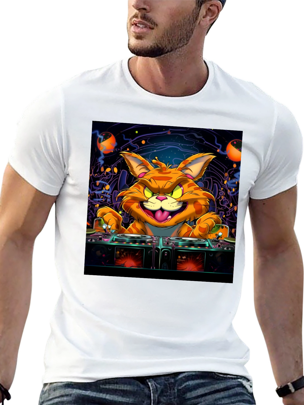 DJ Cat Graphic Tee - Cool Party Shirt
