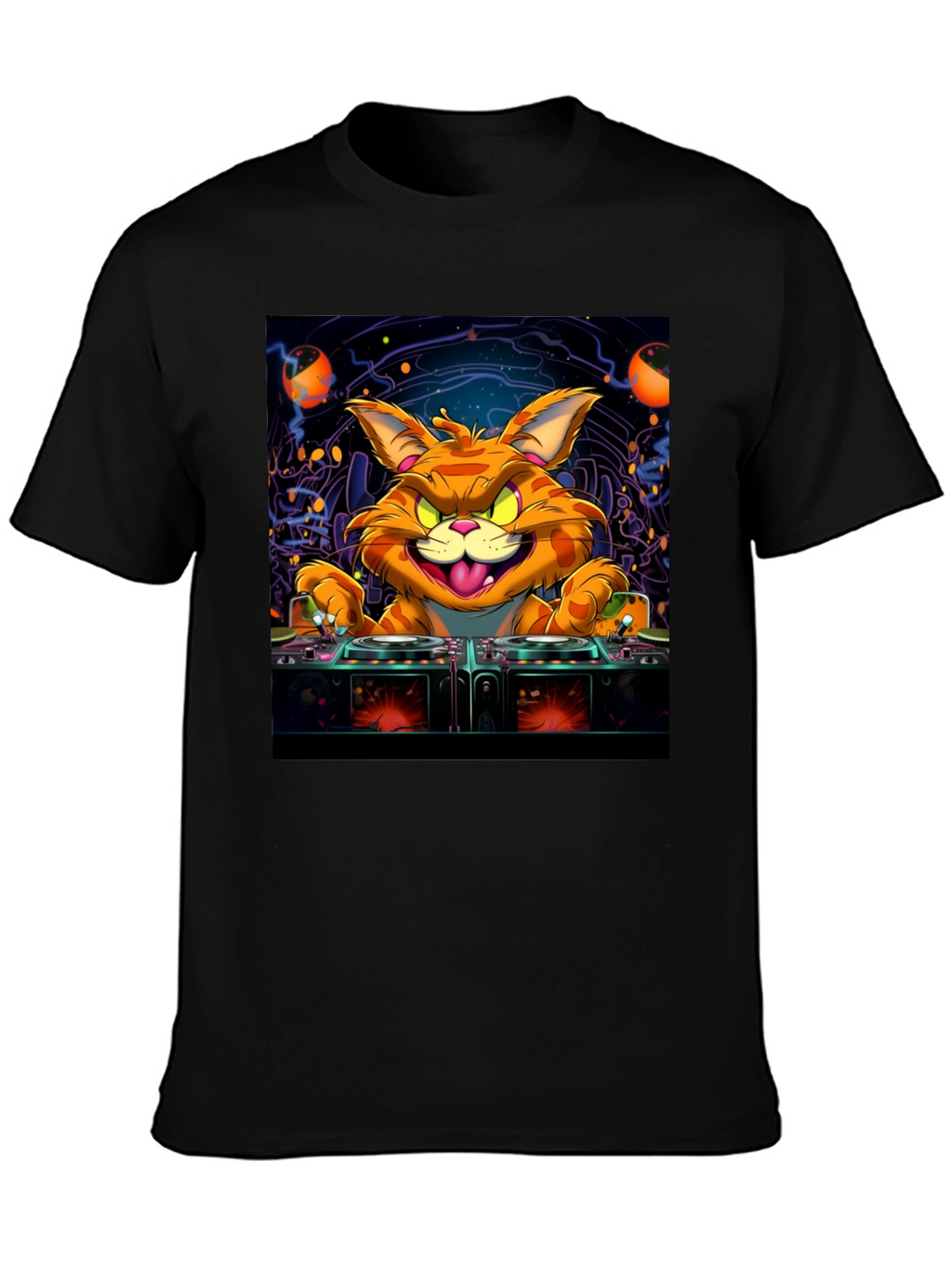 DJ Cat Graphic Tee - Cool Party Shirt